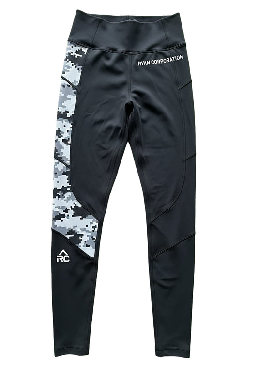 Black High Waist Leggings with Camouflage Side Panel