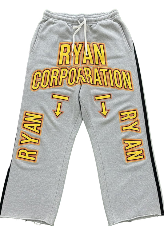 Gray Sweatpants with Distressed Glow Text, Arrows, and Side Stripes  Ryan Corporation