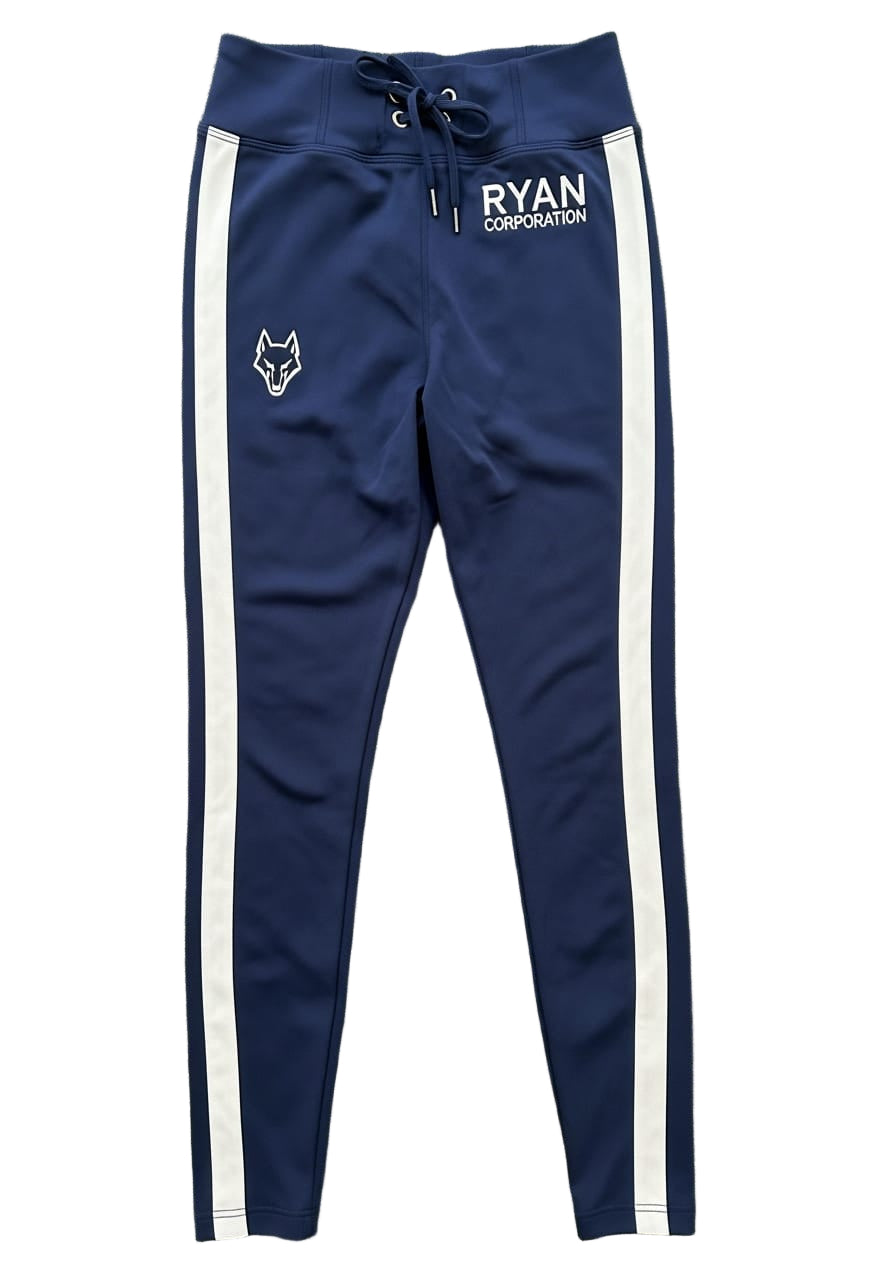 Dark Blue High-Waisted Athletic Leggings with White Stripe