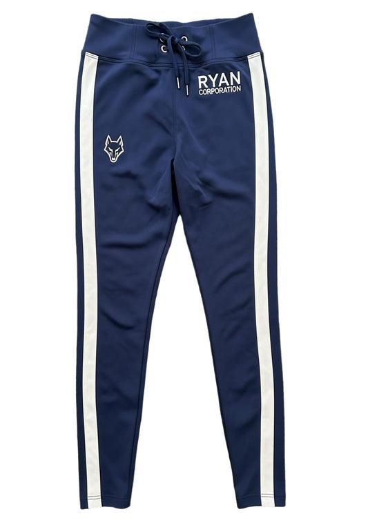 Dark Blue High-Waisted Athletic Leggings with White Stripe
