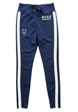 Dark Blue High-Waisted Athletic Leggings with White Stripe