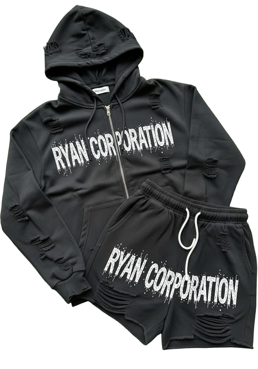 Ryan Corporation Distressed Hoodie & Shorts Set