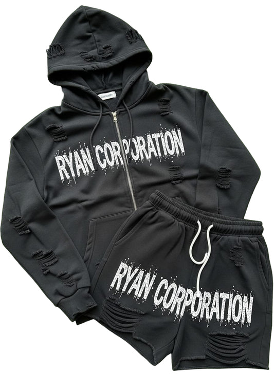 Ryan Corporation Distressed Hoodie & Shorts Set
