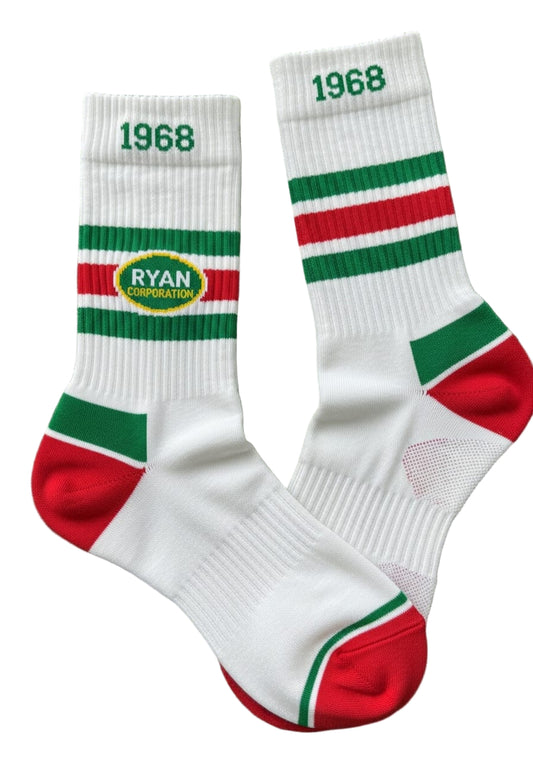 White Athletic Socks with Green & Red Accents
