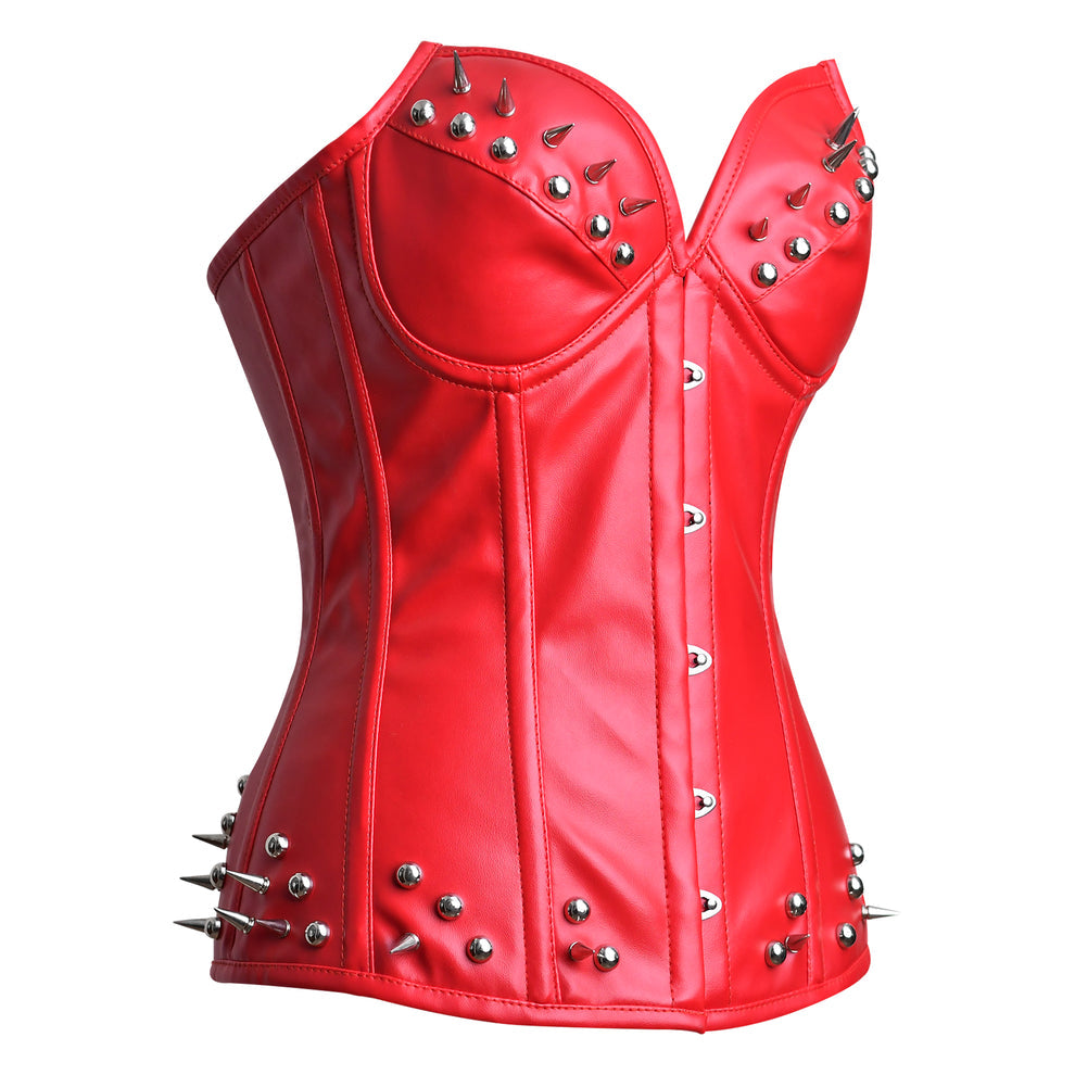 Handmade Real Leather Overbust Corset Gothic Style with Bullet Spike Embellishment