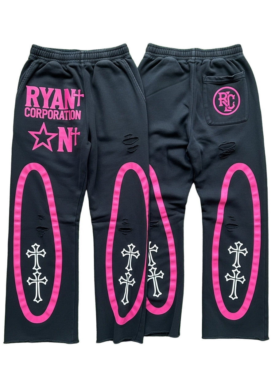 RYAN CORP Gothic Sweatpants  Pink Cross