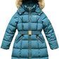 Teal Full Length Puffer Coat with Faux Fur Hood
