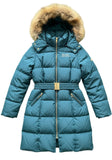 Teal Full Length Puffer Coat with Faux Fur Hood