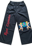 Black Wide-Leg Pants with Red Script and Cherub Graphic – Ryan Corporation