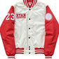 Ryan Corporation White & Red Varsity Jacket with Embroidered Logo