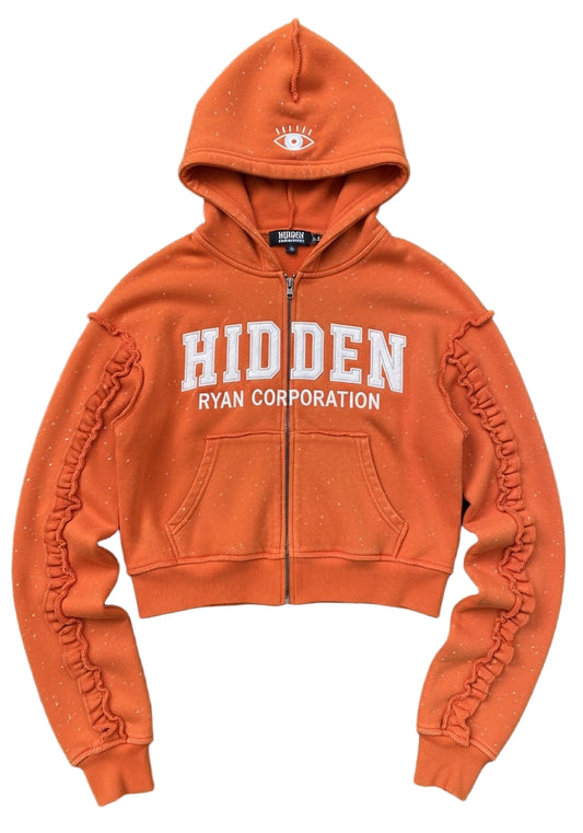 Women's Orange Cropped Zip Hoodie  Hidden Collection