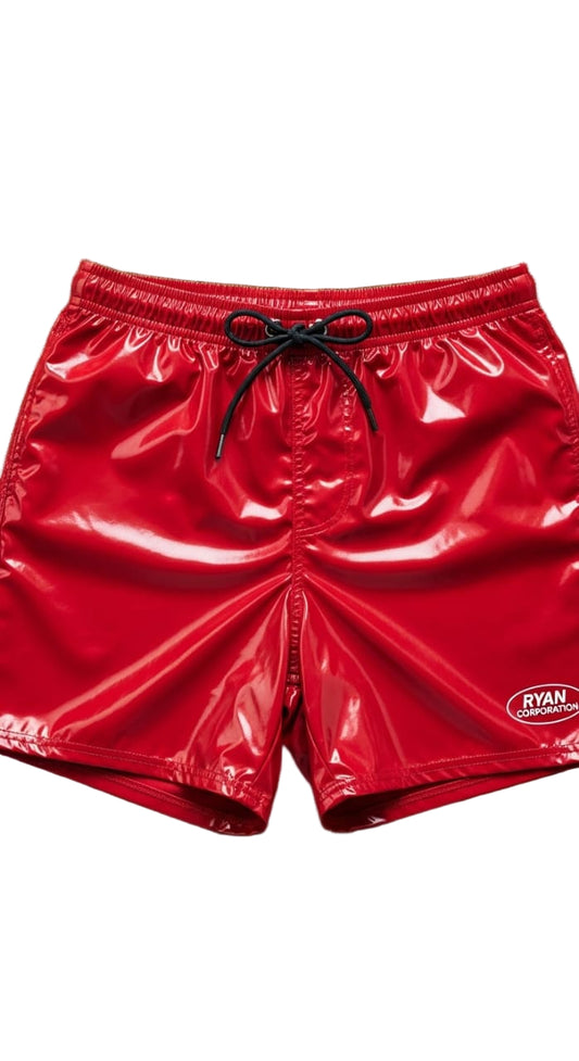 PVC Shiny Bright Red Swim Shorts